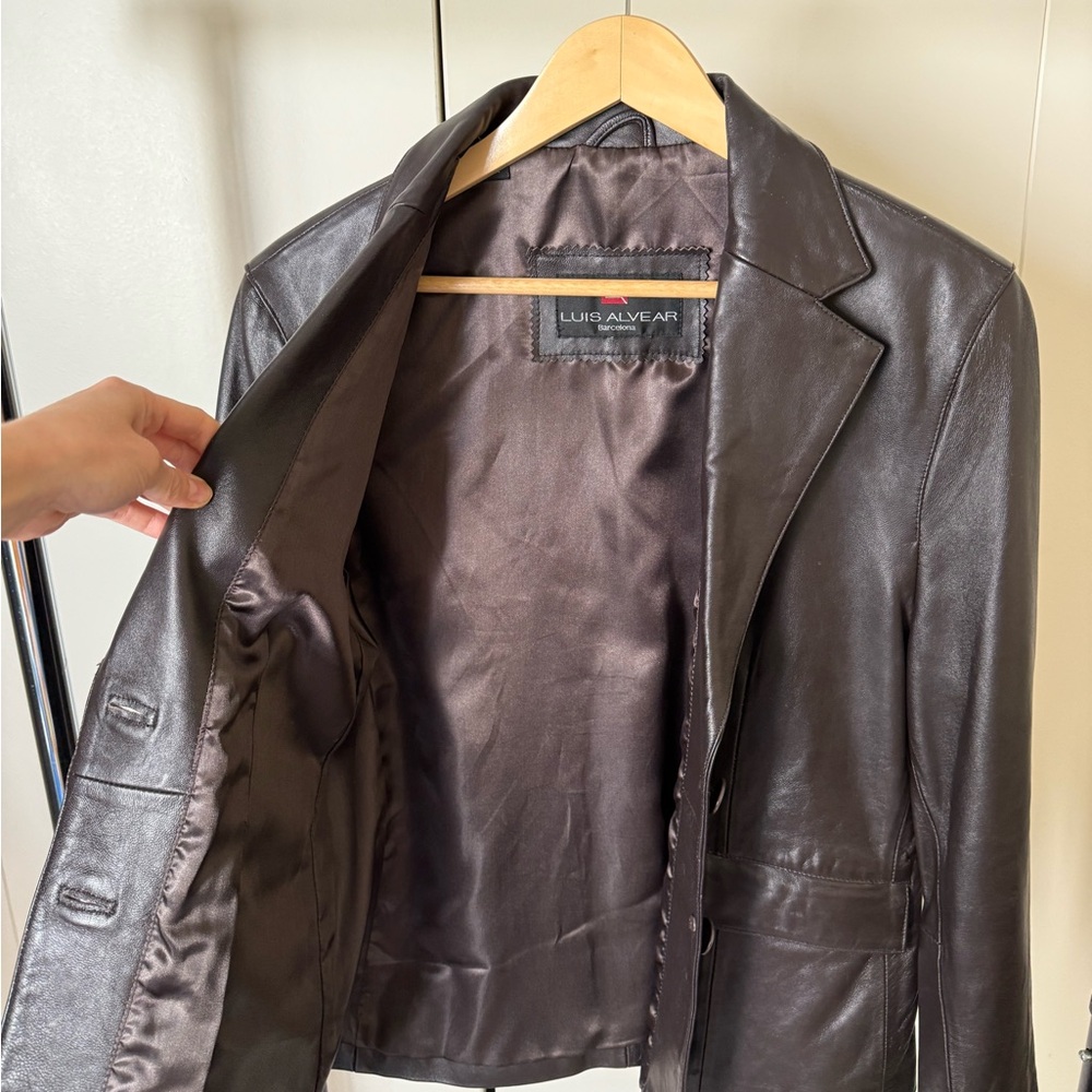 Real Dark Brown Vintage Leather Blazer - Size M/L - Picture 4 of 4